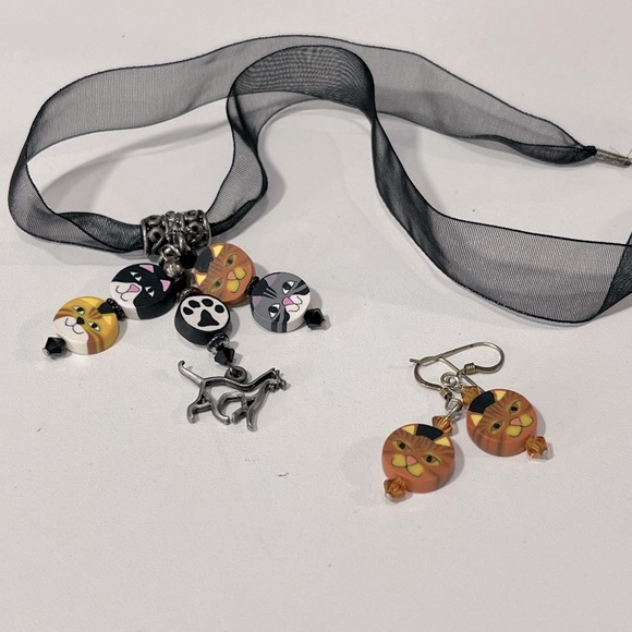 Necklace & Earrings Set Handmade Cat Themed-OS - Picture 3 of 4